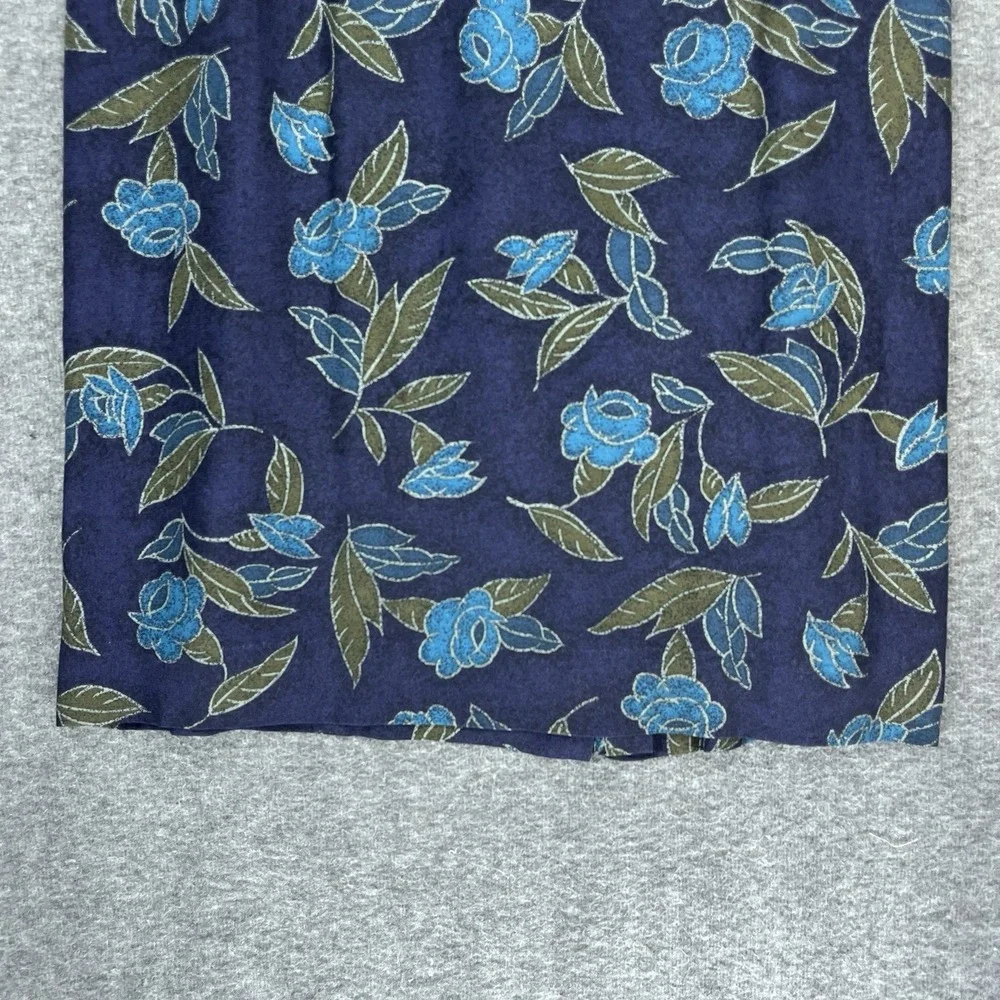 Vintage Rena Rowan Maxi Skirt 14W Blue Floral Straight Lined Slit Modest 90s